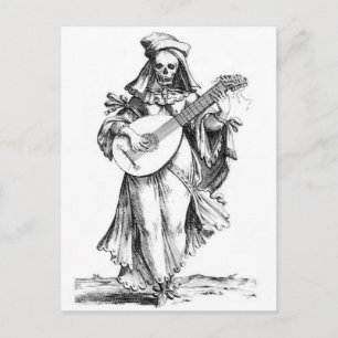 beautiful woman skeleton songstress postcard
