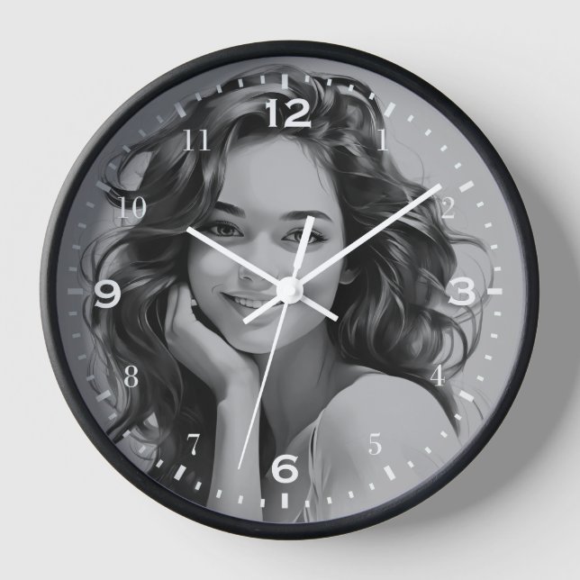 Beautiful Woman Sketch Pencil Wall Clock (Front)