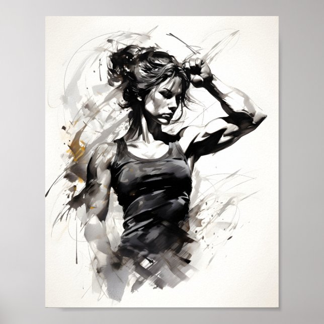 Beautiful Woman Sketch Portrait Of Fitness Girl Poster (Front)