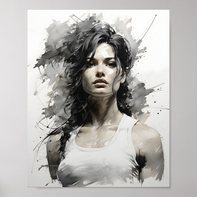 Beautiful Woman Sketch Portrait Of Fitness Girl Poster (Front)
