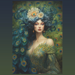 Beautiful Woman Surrounded by Peacock Feathers Tissue Paper