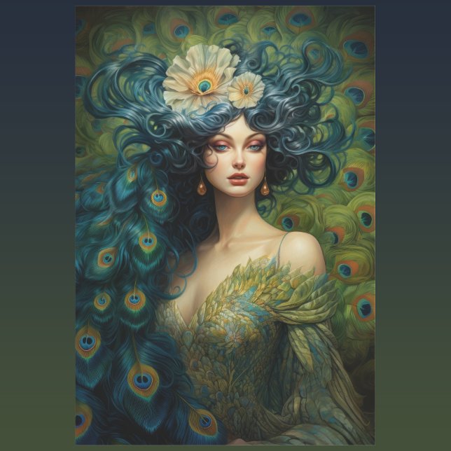 Beautiful Woman Surrounded by Peacock Feathers Tissue Paper (Creator Uploaded)