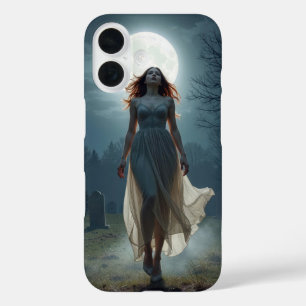 Beautiful Woman Walking In a Moonlit Cemetery iPhone 16 Case
