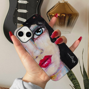 Beautiful Woman Whimsical Artsy Black Red Add Name Case-Mate iPhone Case