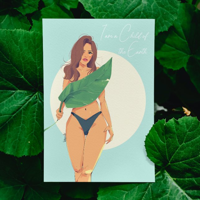 Beautiful Woman with a Big Leaf Holiday Card (Creator Uploaded)
