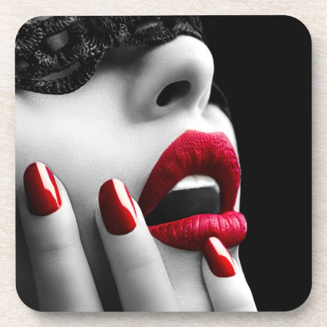 Beautiful Woman With Black Lace Mask Coaster (Front)