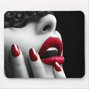 Beautiful Woman With Black Lace Mask Mouse Pad