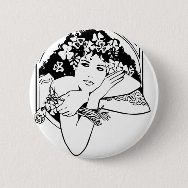 Beautiful Woman with Clovers & Shamrocks - 6 Cm Round Badge (Front)