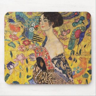 Beautiful Woman with Fan by Klimt Mouse Pad
