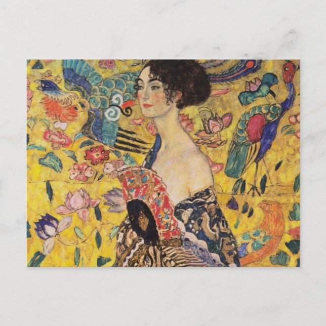 Beautiful Woman with Fan by Klimt Postcard (Front)