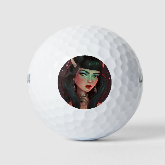 Beautiful Woman with Horns and Red Lipstick Golf Balls (Front)