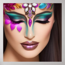 Beautiful Woman with Jewelled Face Makeup