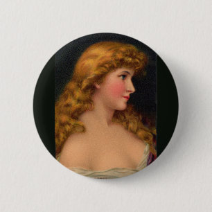 beautiful woman with long hair 6 cm round badge