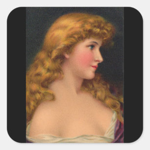 beautiful woman with long hair square sticker