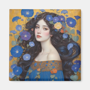 Beautiful Woman With Morning Glories Magnet