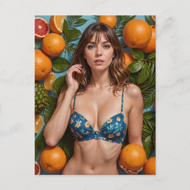 Beautiful Woman With Oranges Postcard (Front)