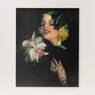 beautiful woman with orchids jigsaw puzzle