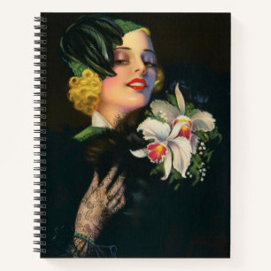 beautiful woman with orchids notebook
