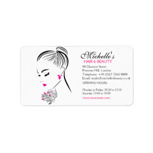 Beautiful woman with pink earrings branding label
