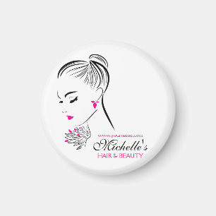 Beautiful woman with pink earrings branding magnet