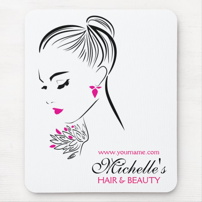 Beautiful woman with pink earrings branding mouse pad (Front)