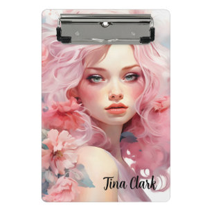 Beautiful Woman with Pink Hair and Pink Dress Mini Clipboard