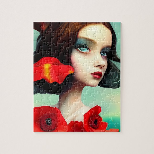 Beautiful Woman With Poppy Flowers Jigsaw Puzzle (Vertical)