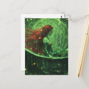 Beautiful Woman with Red Hair in a Tub Fantasy Postcard