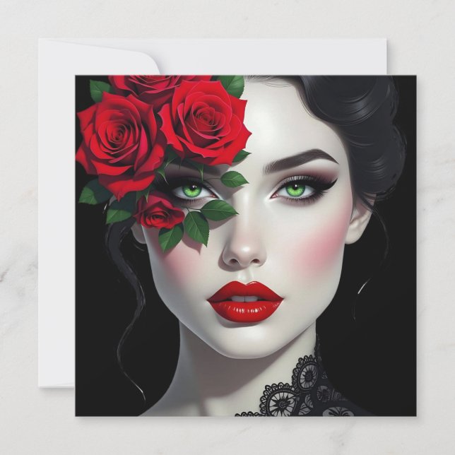 Beautiful Woman with Red Rose Blank (Front)