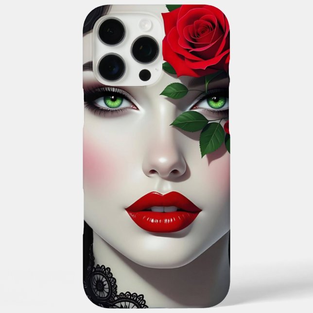 Beautiful Woman with Red Rose Case-Mate iPhone Case (Back)