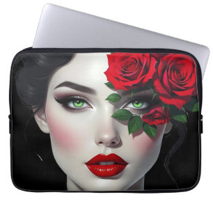 Beautiful Woman with Red Rose Laptop Sleeve