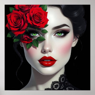 Beautiful Woman with Red Rose Poster