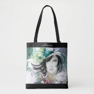 Beautiful Woman's face in Abstract Hat Design Tote Bag