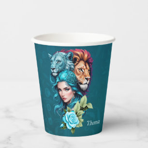 Beautiful woman's head with expressive eyes paper cups