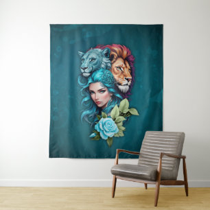 Beautiful woman's head with expressive eyes tapestry