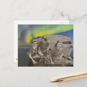 Beautiful Women in a Boat Northern Lights Postcard