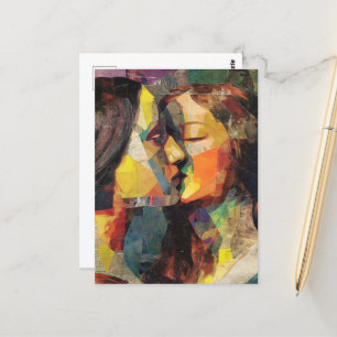 Beautiful Women Kissing Mixed Media Collage Postcard