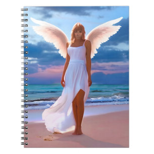 Beautiful Women with Angel Wings on a Beach Notebook