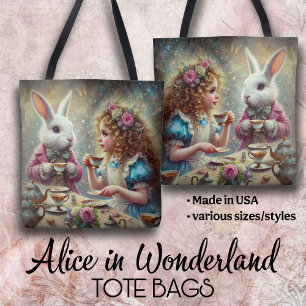 Beautiful Wonderland Tea Party Alice & Rabbit Tote Bag
