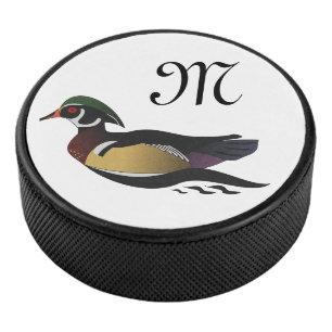Beautiful Wood Duck Swimming Hockey Puck