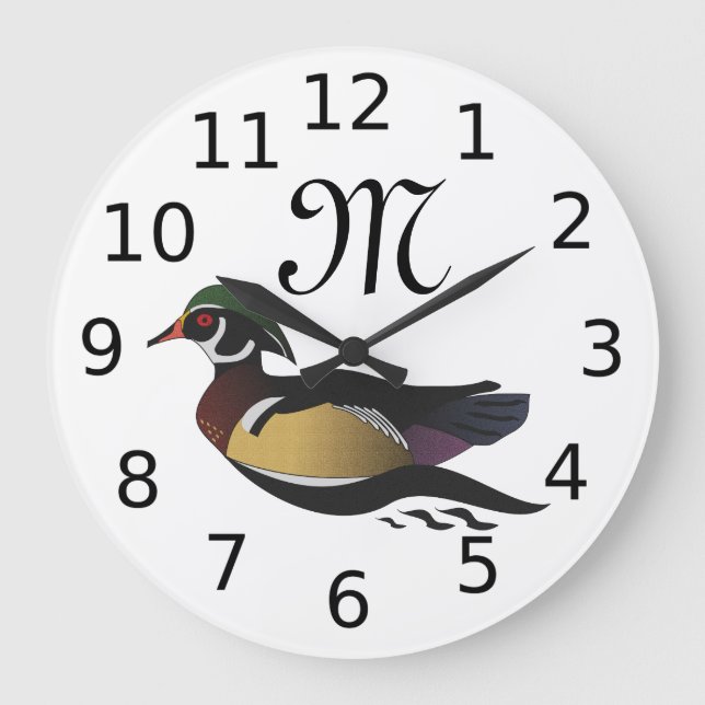Beautiful Wood Duck Swimming Large Clock (Front)