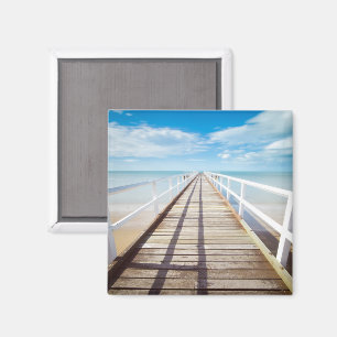 Beautiful Wood Pier, Dock, Beach, Ocean Blue Sky Magnet