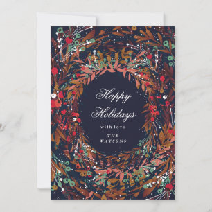 Beautiful Wreath Happy Holidays Floral Holiday Card