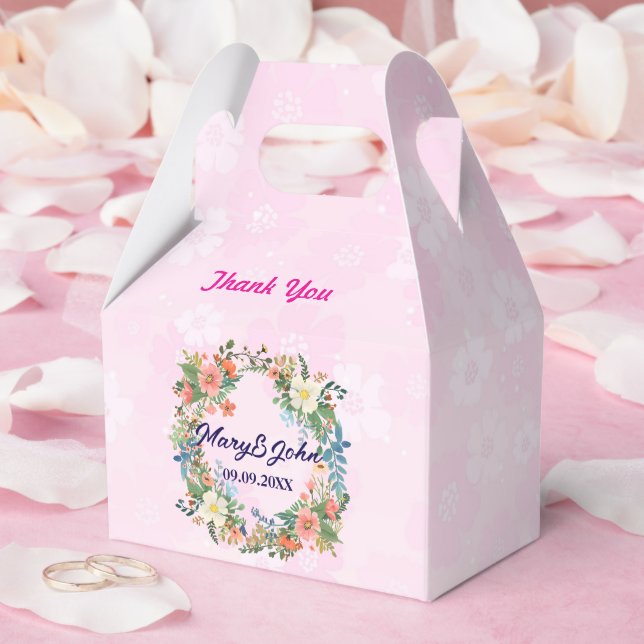 Beautiful wreath pink romantic wedding favour box (Wedding)
