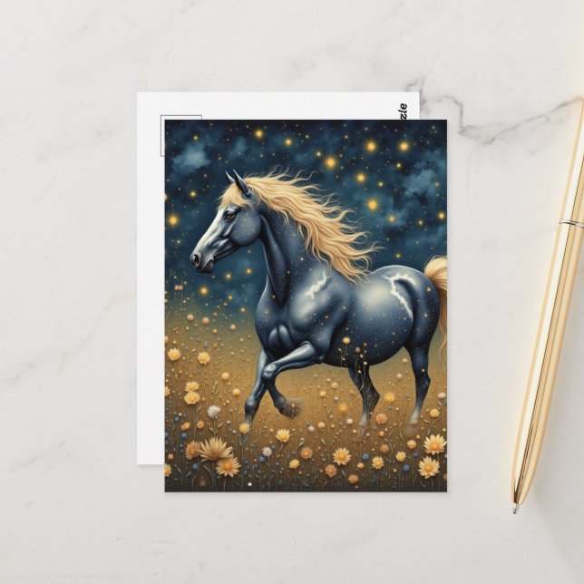 Beautiful Year of the Horse in meadow  Postcard (Front/Back In Situ)