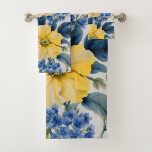Beautiful Yellow and Blue Flowers Bath Towel Set