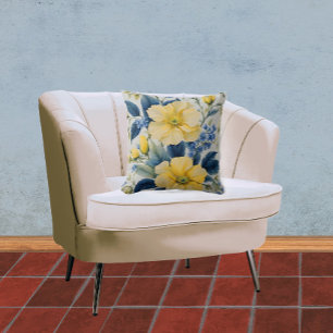 Beautiful Yellow and Blue Flowers Cushion