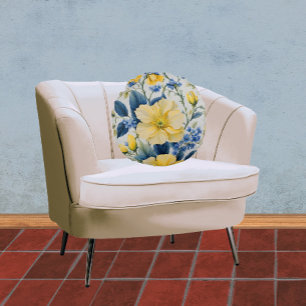 Beautiful Yellow and Blue Flowers Round Cushion