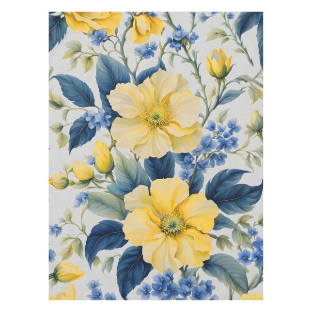Beautiful Yellow and Blue Flowers Tablecloth (Front)