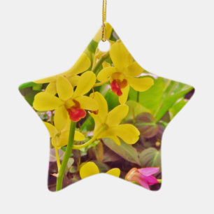 Beautiful Yellow autumn orchids Ceramic Ornament